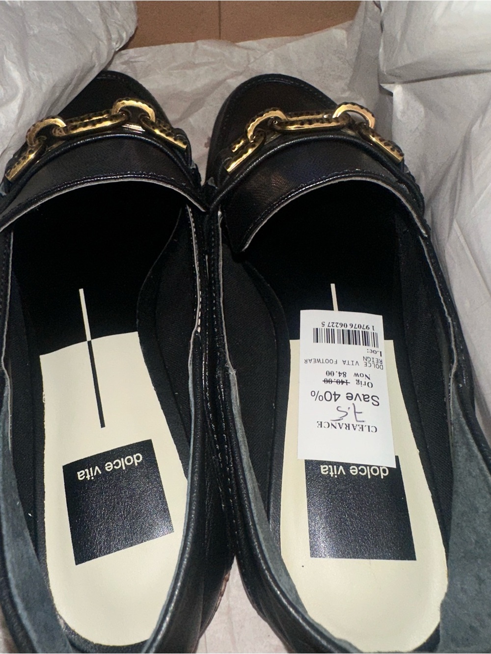 Dolce Vita || NIB || Reign Black Leather Loafers w/ Gold Chain Accent - Picture 3 of 6